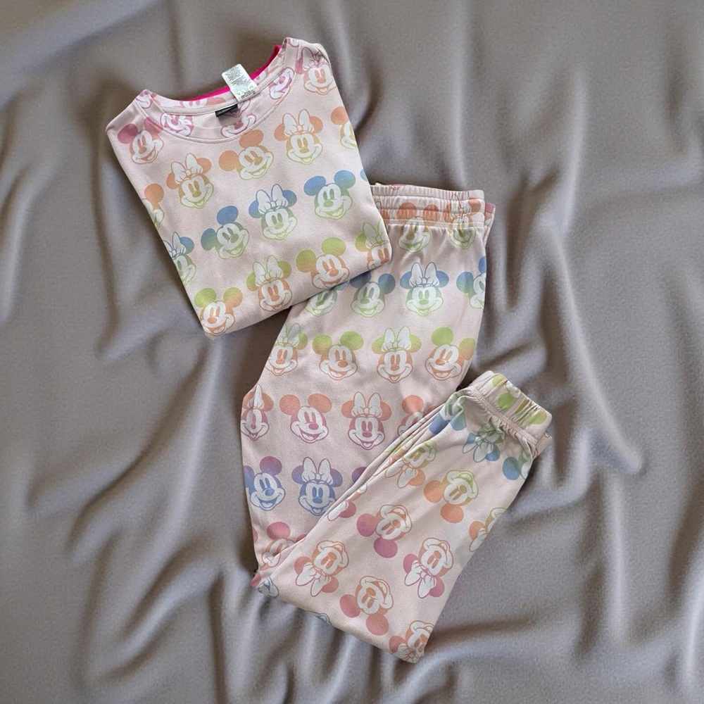 Disney Mickey & Minnie Ombre Faces Pajama Set Women’s L Pink Super Soft EUC